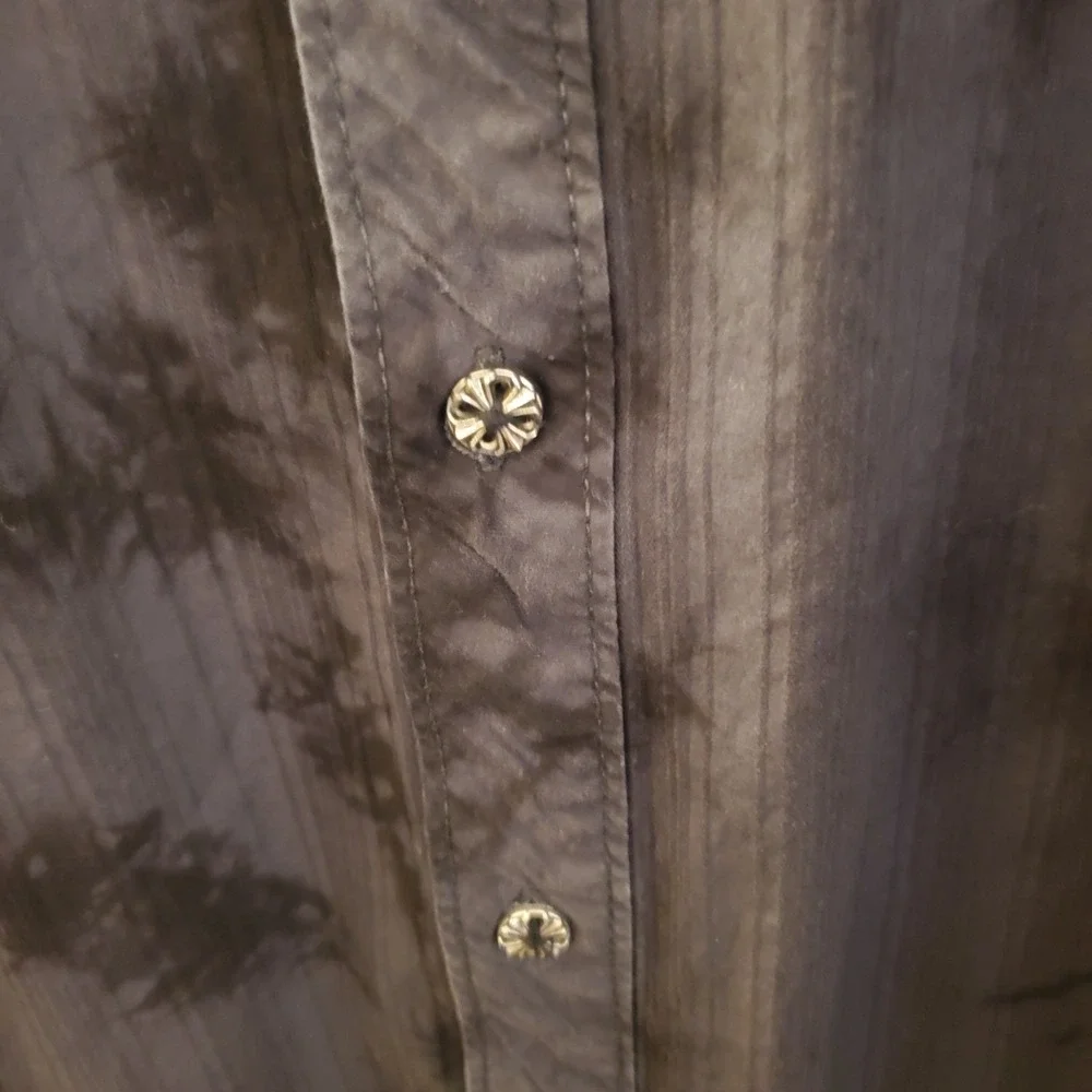 Affliction Gray/blk 2X Lng Slv Embroidery‎ ButtnUp Shirt Studs Goth Grunge Biker